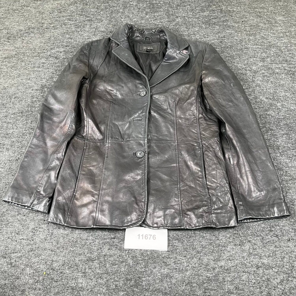 Colebrook Mens Black Genuine Leather Jacket Moto Style Zip Button Front Size L